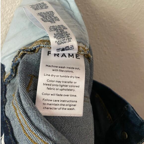 Frame Le Crop Mini Boot Jean US 26 Fringe Shredded Hem Blue Dark Wash Boho - Picture 10 of 14